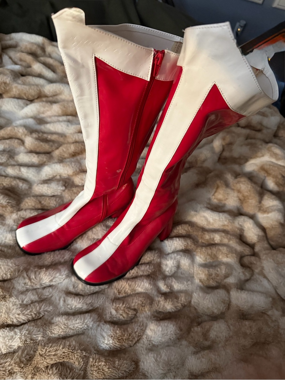 Funtasma Red and White Retro Knee-High Heeled Boots